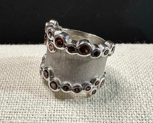 Zweireihiger Granat Blase Ring Sterlingsilber Größe 8,5 Wasserzeichen NF Thailand - Bild 1 von 12