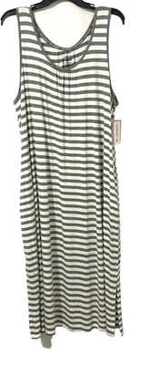 JOYSPUN CAMISÓN SIN MANGAS POLI TEJIDO MIDI CHEMISE GRIS BLANCO RAYAS 3X 22W-24W Foto 1 de 4