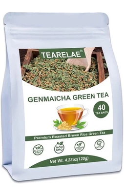 TEARELAE Genmaicha Verde 40 Bolsas de Té Hierba Arroz Tostado Sabor Suave Bajo en Cafeína Foto 1 de 4