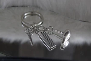 Portachiavi argento regalo parrucchiere portachiavi asciugacapelli pettine forbici inc SCATOLA - Foto 1 di 4