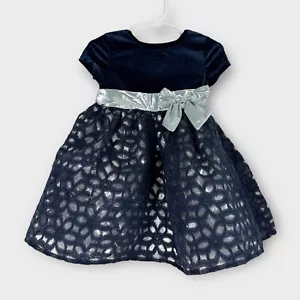 Blueberi Boulevard Toddler Girl’s Size 2T Navy Blue Silver Metallic Party Dress - Picture 1 of 8