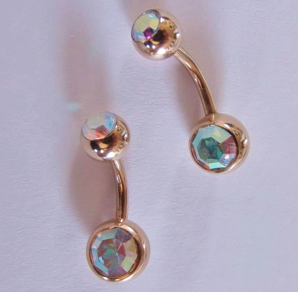 Bauchnabelpiercing GOLD rose Kristall TITAN  Bananenstecker Banane Bananabell - Bild 1 von 1