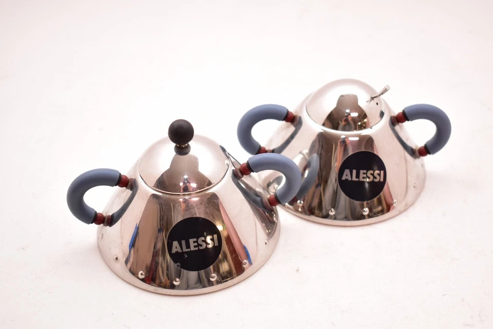 ALESSI Alessi Sugar Bowl & Creamer Michael Graves Blue Handles NO SPOON - Image 1 of 4