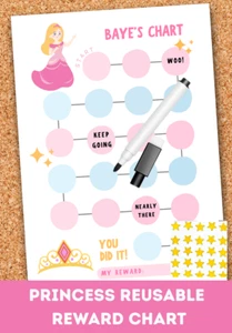 Personalised Princess Good Behaviour Reward Chart Reusable A4 Chore Print Girls - Picture 1 of 2
