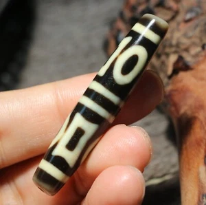 5A Tibetan Old Agate Ivory Color Heaven&Earth Harmonious dZi Bead Amulet 57MM TT - Picture 1 of 13