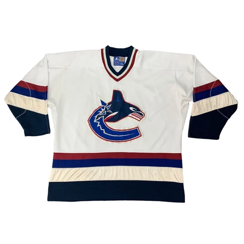 Vintage Starter Vancouver Canucks Jersey Mens XL Extra Large White Stitched Sewn Cover