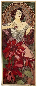 45"" X 18"" ALPHONSE MUCHA RUBIS JACQUARD TEJIDO TAPIZ BELGA COLGANTE DE PARED - Imagen 1 de 6