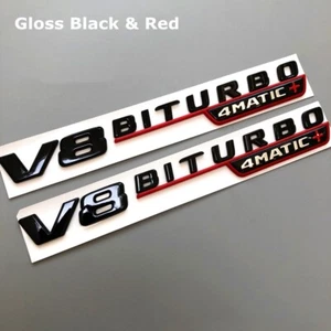 2Pcs Gloss Black Red Vent Fender V8 Biturbo 4Matic Racing Badge Sticker Emblem - Picture 1 of 12
