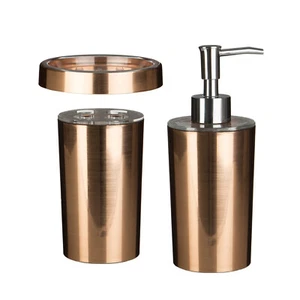 Set Of 3 Shine Rose Gold Toothbrush Holder Soap Liquid Dispenser Bath Accessory - Picture 1 of 4