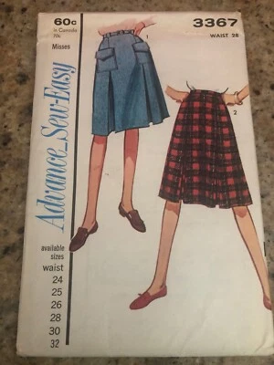🌼 1963 ADVANCE #3367 - LADIES RETRO TWO STYLE PLEATED SKIRT PATTERN W28" FF - Image 1 of 2