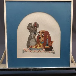 Disney Lady and the Tramp Framed Needlepoint 12.5" x 12.5" Great Condition - Picture 1 of 9