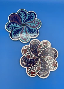 2 Turkish Ceramic Art Tile Trivet Leaves Flowers 7.25” Padded Bottoms - Picture 1 of 11
