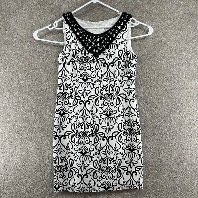 Vestido para mujer Studio One talla 10 blanco negro floral sin mangas cierre de cremallera Foto 1 de 4