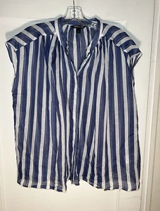 Camisa Ramie Banana Republic Gran Tamaño Rayas Azul/Blanco Talla M. d623 - Imagen 1 de 13