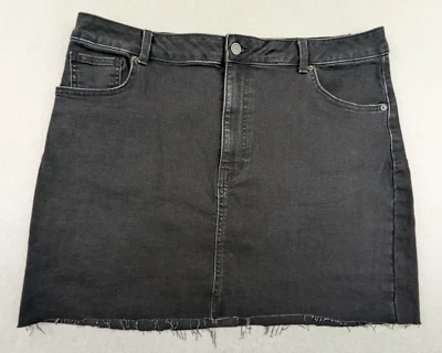 ASOS Design sz 14 Mini Denim Jean Skirt black frayed bottom stretchy 1199 - Image 1 of 4