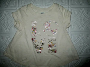 Old Navy Top Girls Toddler  3T Top Short Sleeve Flare Bottom Ivory LOVE Graphics - Picture 1 of 3