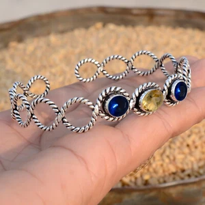 Citrine Topaz, Tanzanite Cut Gemstone Cuff 925 Sterling Silver Handmade Bangle - Picture 1 of 6