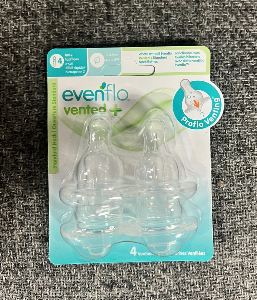 4 paquetes de pezones de ventilación Evenflo ProFlo flujo rápido (8+ meses) 4 pezones por paquete Foto 1 de 2