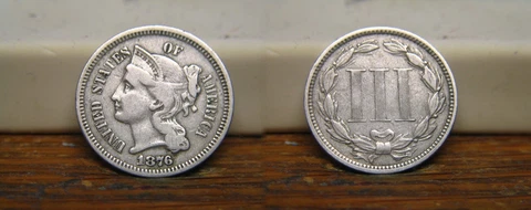 1876 THREE CENT PIECE NICKEL US COIN Cover
