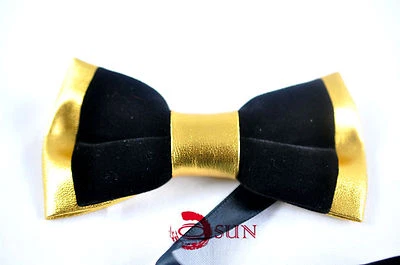 Pajarita de PVC para Hombres Imitación Cuero Terciopelo 2 Capas Negra Dorada Brillante Boda Fiesta Foto 1 de 4