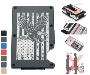 Portatarjetas billetera de aluminio con clip de aluminio con clip para dinero con clip para dinero con bandera estadounidense Eagle - Imagen 1 de 19