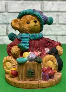 Estatuilla vintage oso de peluche oso de Navidad oso de resina - oso con sombrero y bufanda - Imagen 1 de 10