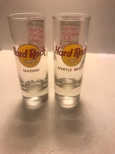 HARD ROCK CAFE 4OZ SHOT GLASSES MADRID & MYRTLE BEACH RED LETTER NICE CONDITION - Picture 1 of 1