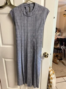 Vnt 70s 80s Black White Check Stripe Maternity Dress Midi Pleated Small 8 29x43 - Picture 1 of 13