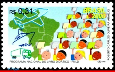 2733 BRASIL 2000 PROGRAMA DE LIVRO ESCOLAR, EDUCAÇÃO, MAPA, AVIÃO, NAVIO, MI# 2994, SEM MARCA DE CHARNEIRA - Imagem 1 de 2