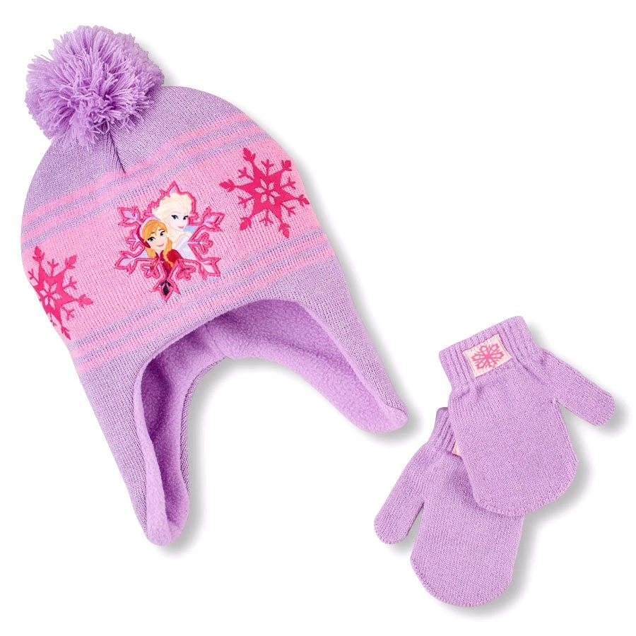 DISNEY FROZEN ANNA ELSA  TODDLER GIRL 2PC POM POM HAT MITTENS (GLOVES) 2T-3T - Image 1 of 1