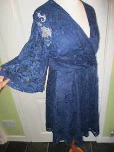 SIZE 14 WOMENS SPECIAL OCCASION DRESS BLUE LACE BY MELA LONDON - Picture 1 of 4