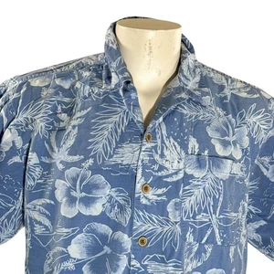Ocean Pacific Hawaiihemd Large Floral Palmen Hibiskus hellblau weiß - Bild 1 von 7