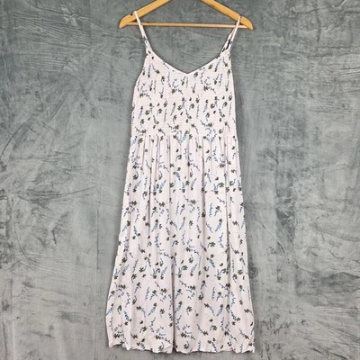 Womens Dress 12 Pink Romantic Floral Smocked Midi Cottagecore Girly Feminine - Image 1 of 4