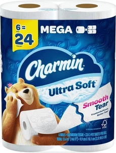 Papel higiénico ultra suave Charmin 6 mega rollos = 24 rollos regulares - Imagen 1 de 5