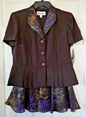 Chaqueta marrón vintage DANNY & NICOLE 2 piezas y falda floral de gasa talla 10P nueva con etiquetas Foto 1 de 4