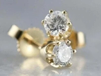2Ct Round Cut Solitaire Lab Created Diamond Stud Earrings 14k Yellow Gold Plated - Image 1 of 4