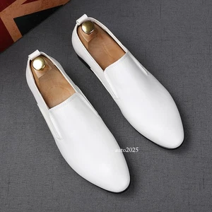 British Mens White Pointed Toe Leather Shoes Korean Hairstylist Loafers Shoes Sz - Picture 1 of 29