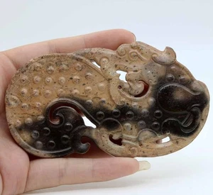 Cultura orientale cinese, intaglio giada drago grani amuleto ciondolo C78 - Foto 1 di 2