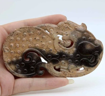 Cultura oriental china, talla jade dragón granos amuleto colgante C78 Foto 1 de 2