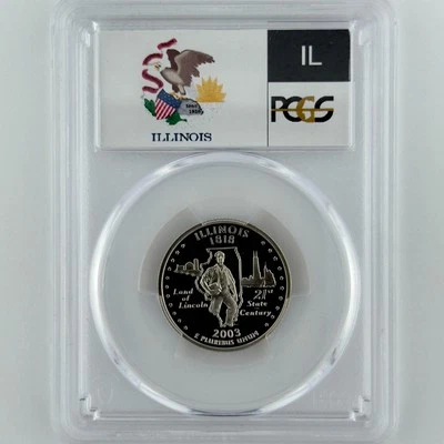 Illinois Quarter PR 70 DCAM PCGS Clad 2003 Best Top Grade 25c IL State Flag - Image 1 of 4