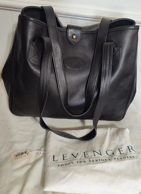 Levenger Valencia Tote Bag Large Full Grain Black Leather  Spain NWT w/dustbag - Image 1 of 4