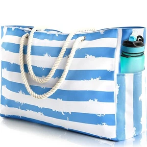 Extra Large Beach Bag Waterproof Sandproof Tote w/ Zipper & Pockets Travel Blue - Picture 1 of 7