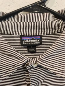 Patagonia Organic Cotton Polo Shirt Men’s Medium Black White Striped Short... - Picture 1 of 12
