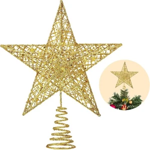 Christmas Tree Topper Glitter Gold Hollow Star Treetop Topper Xmas Tree - Picture 1 of 7