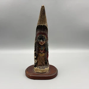 Vintage Faux Antler Resin Native American Chief Figurine Carving Western Decor - Picture 1 of 20