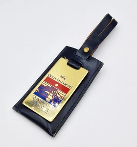 CUNARD QUEEN ELIZABETH II QE2 LEATHER LUGGAGE TAG c1984 - Picture 1 of 3