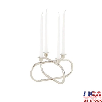 Candelabro geométrico de acero inoxidable con 4 soportes ovalado para decoración del hogar nuevo Foto 1 de 4