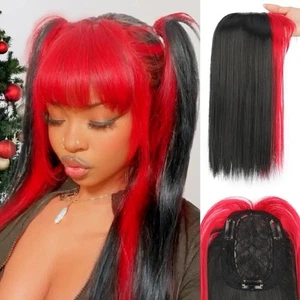 Highlights Synthetic Hair Bangs Black Ombre Red Fringe Hair Pieces  Hair Loss - Picture 1 of 21