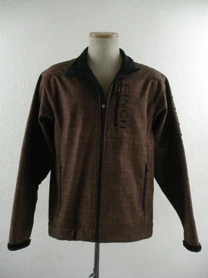 Men's M Cinch Softshell Stretch Bonded Jacket Brown Full-Zip Western Cowboy Knit - Image 1 of 4