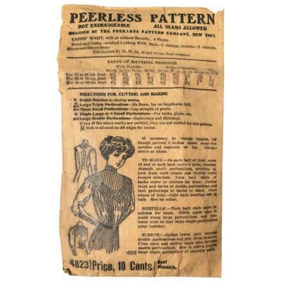 Antique Ca. 1900 Peerless Pattern Ladies' Waist Top Blouse Bust 34 Size 4823 - Image 1 of 4